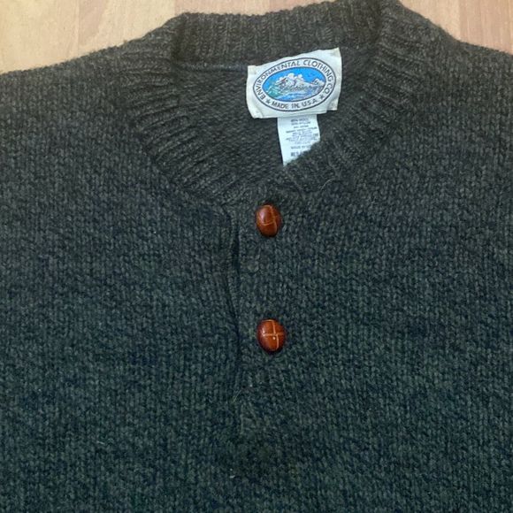 Vintage Environmental Clothing Sweater Green Wool Two Buttons Men M Made in USA - Picture 2 of 7